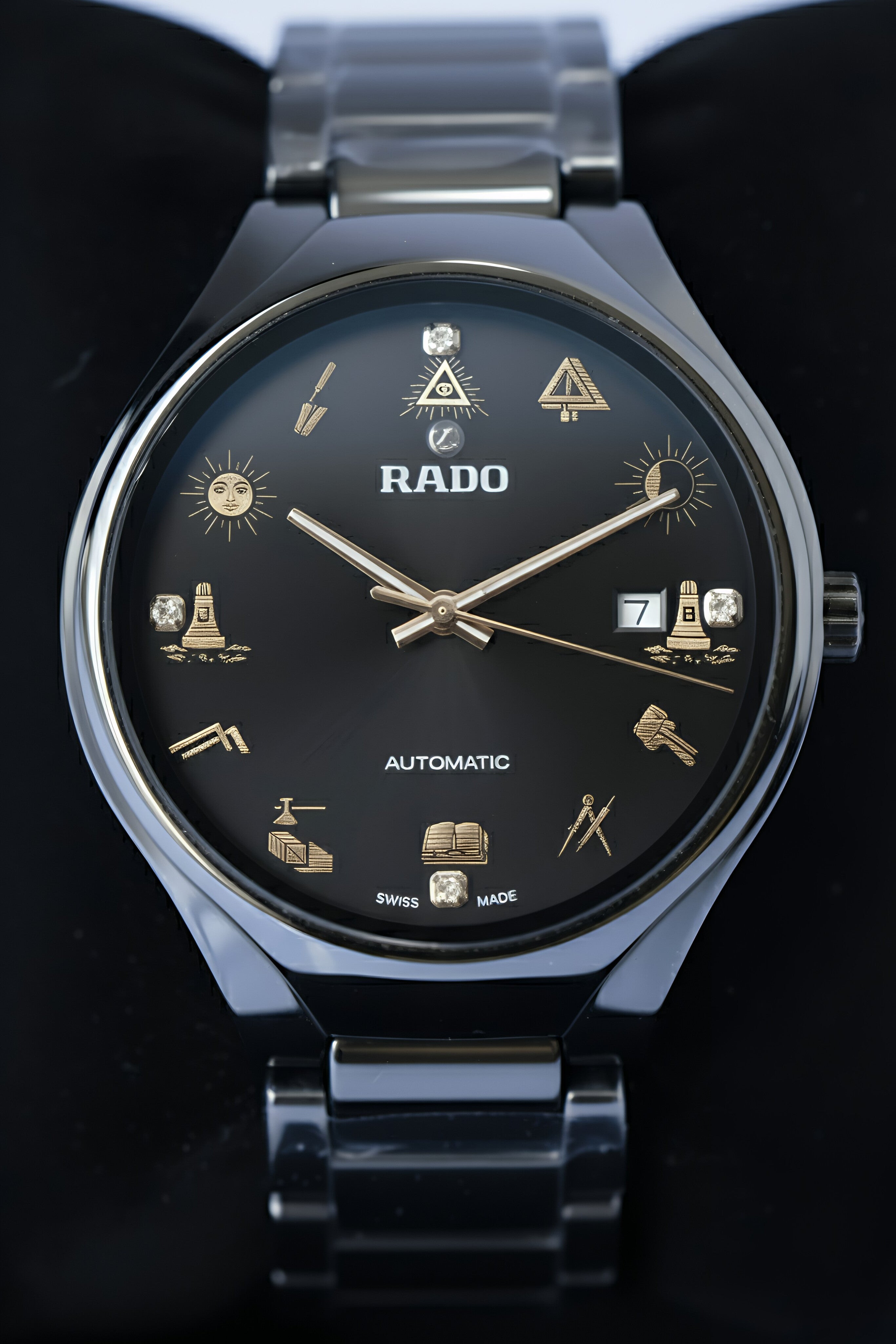 Rado True Round Black Ceramic Limited Edition Masonic Watch